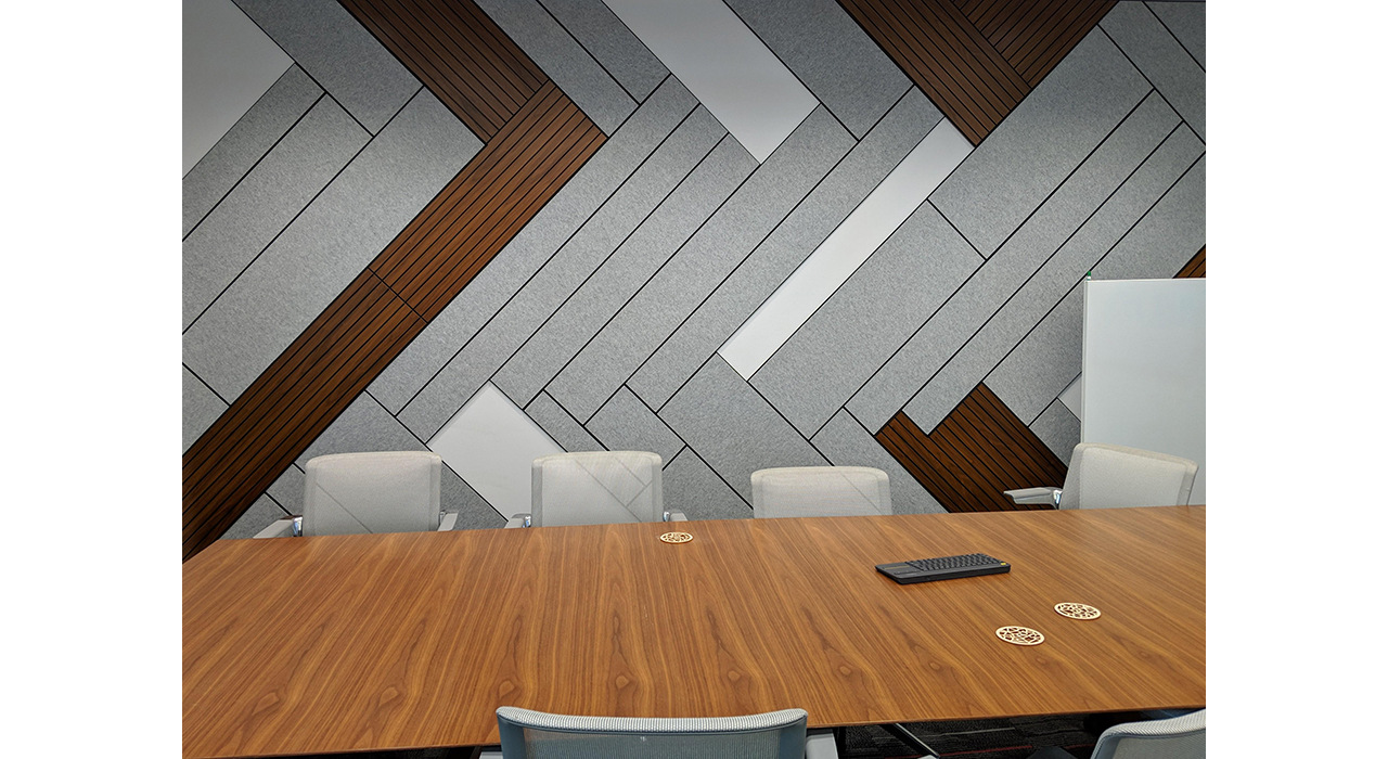 sound-absorbing panels custom cut design on office wall
