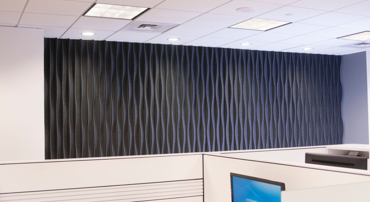 ecoustic® Waterfal custom acoustic tile installed in office area