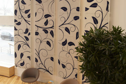 acoustic tile twister plus custom leaf pattern midnight off white plant