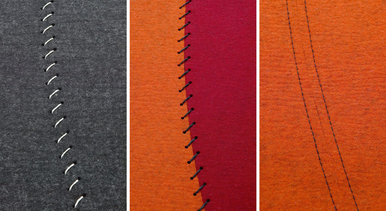 three types of stitching options for felt rugs