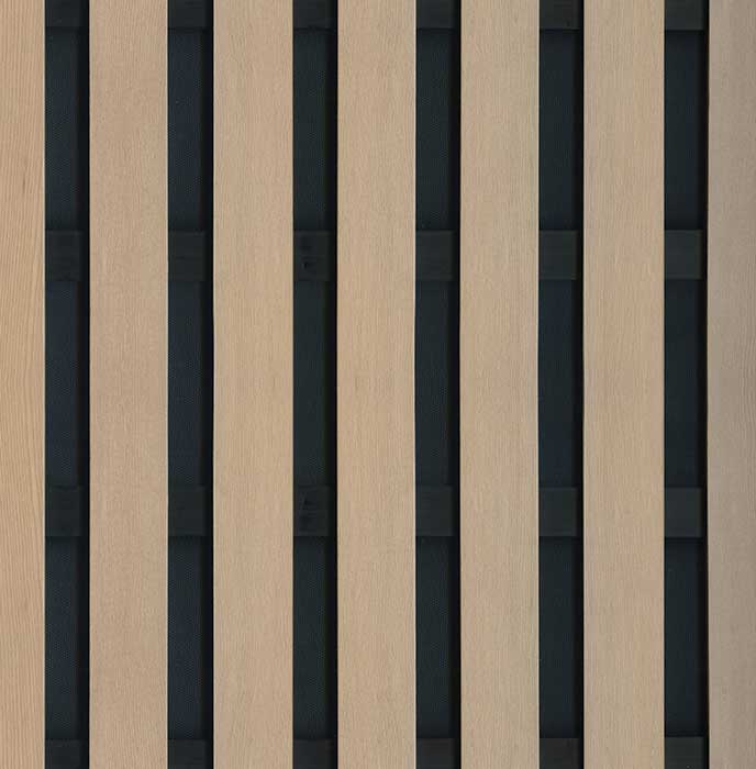 wall panel profile with seven evenly spaced wooden slats with black backing