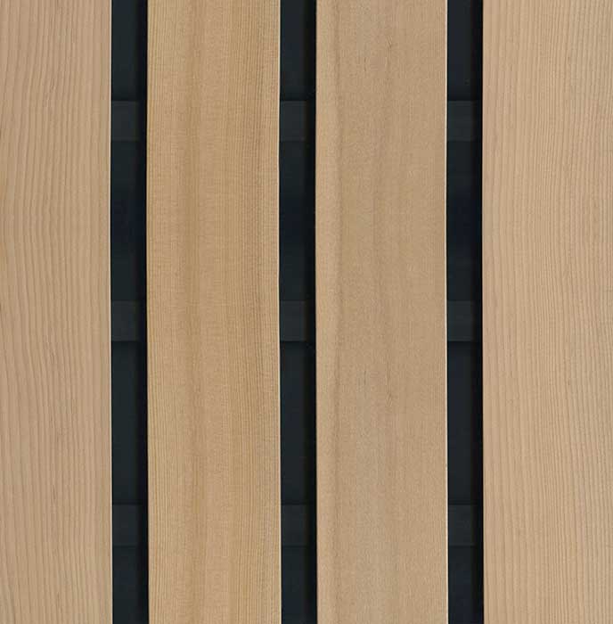 wall panel profile with four evenly spaced wooden slats with black backing