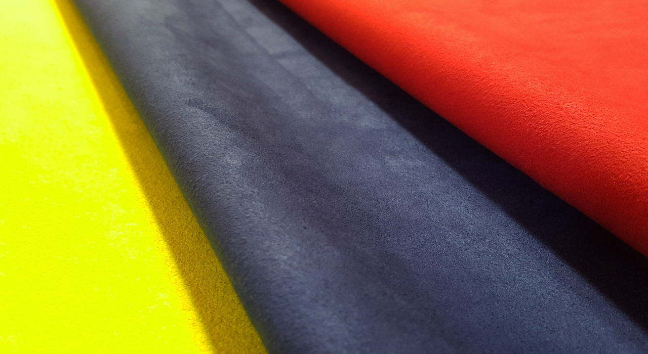 yellow blue and red suede fabrics