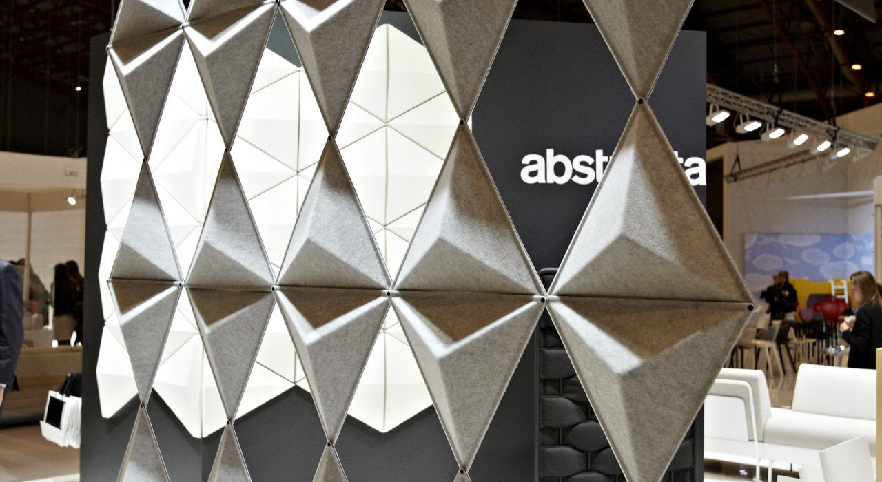 Installation featuring acoustic tile Aircone black white hanging sound absorbing