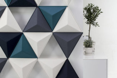 acoustic tile Aircone hanging white black blue plant sound absorbing
