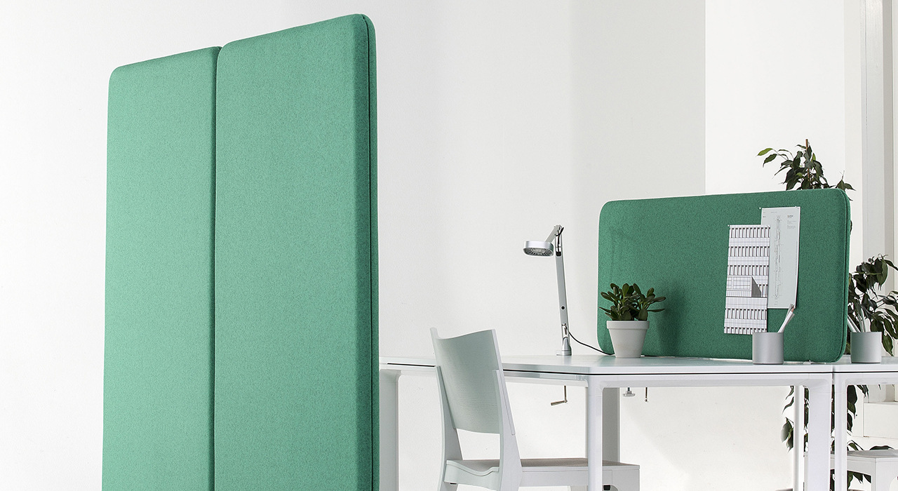 green acoustic floor screens in office