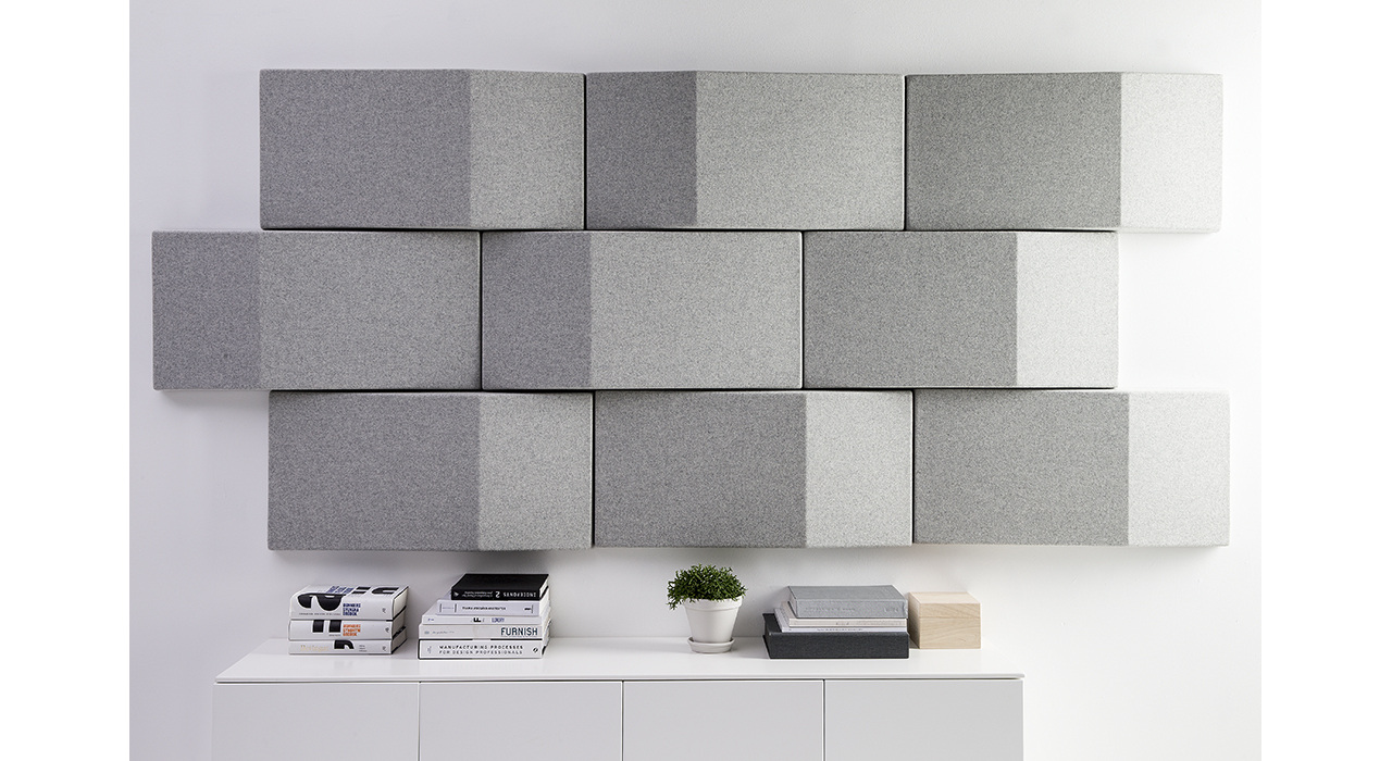 light grey acoustic panels on wall