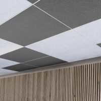 grey and off white acoustic drop ceiling tiles in tee grid