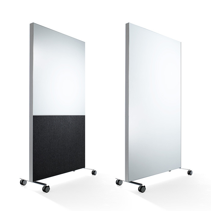 Alumi Combi sound absorbing floor screens one with felt one without