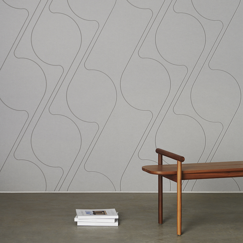 ecoustic® Dual wall panel in pattern Twist installed on wall behind bench