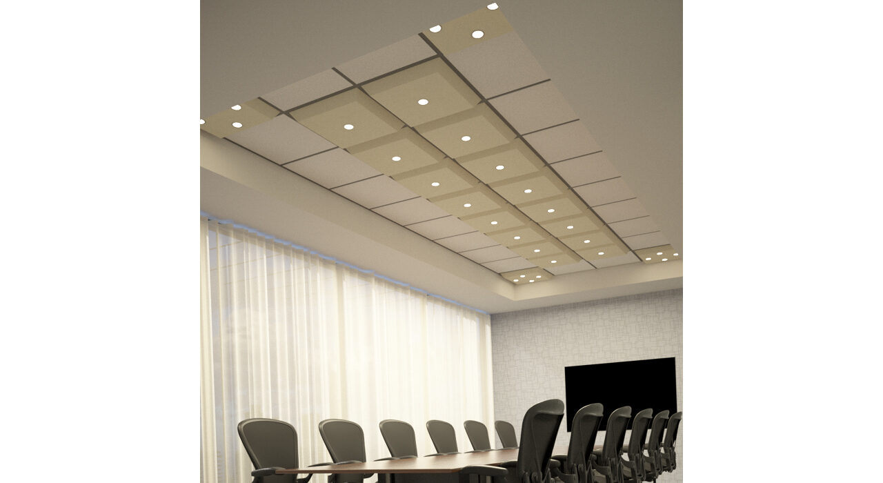light brown lighted tiles above conference room table