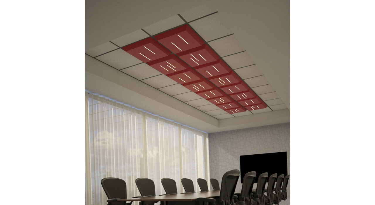 red lighted tiles above conference room table