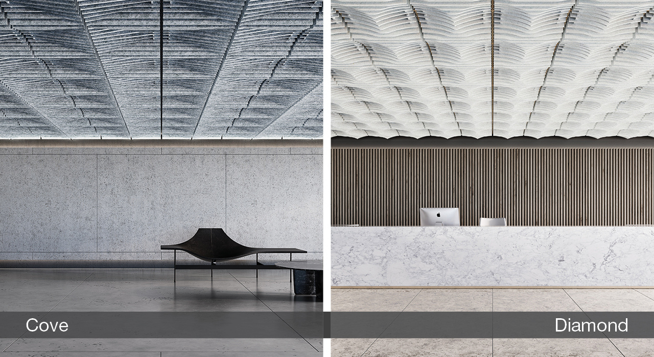 sound absorbing drop ceiling tiles in multiple profile designs