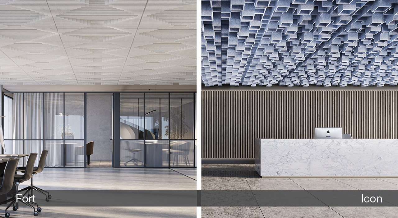 sound absorbing drop ceiling tiles in multiple profile designs