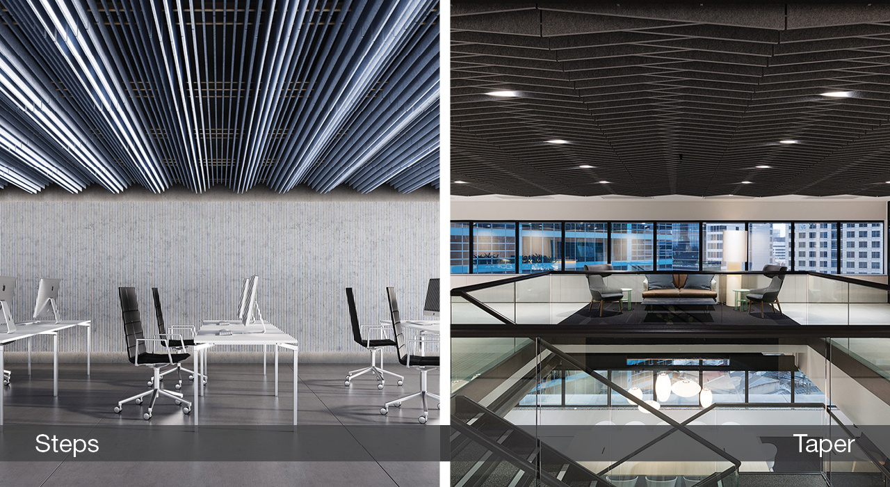 sound absorbing drop ceiling tiles in multiple profile designs