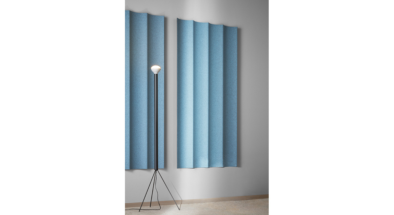 light blue scala xl tiles concave on wall behind lamp