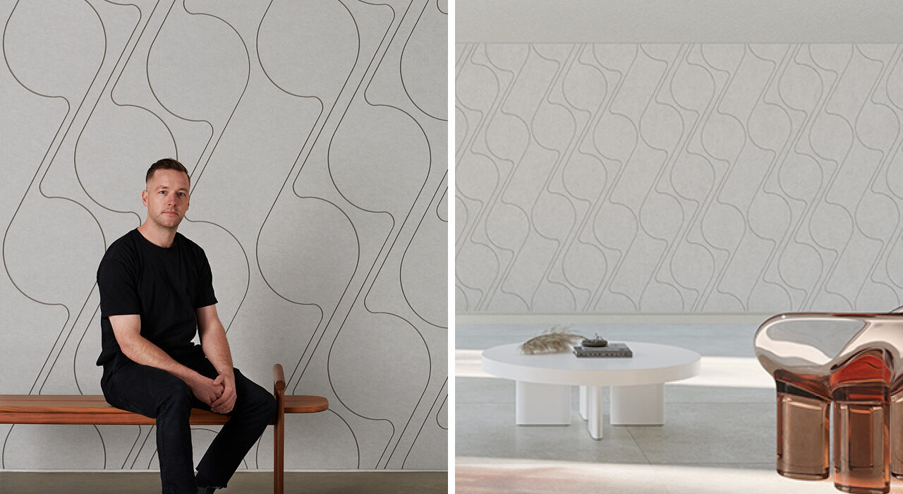 Side by side images of ecoustic® Dual panel in pattern Twist installed on wall