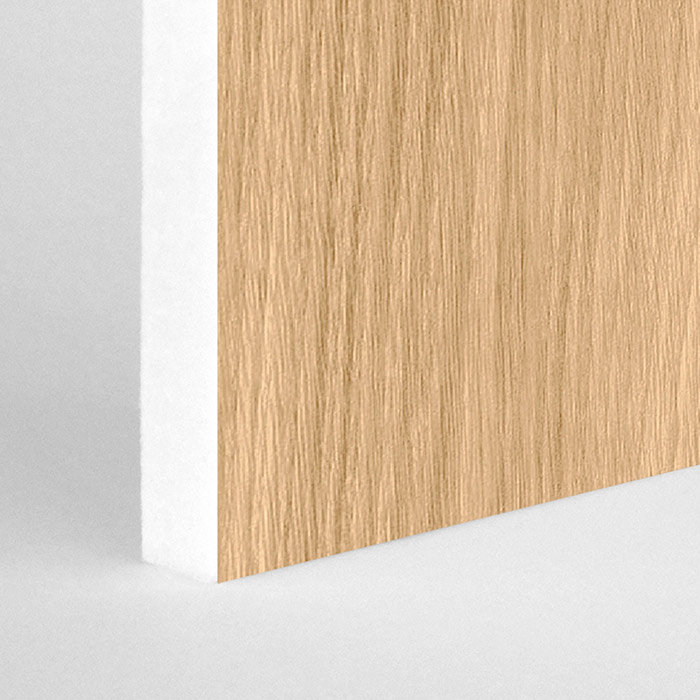 light wood grain print on white acoustic panel