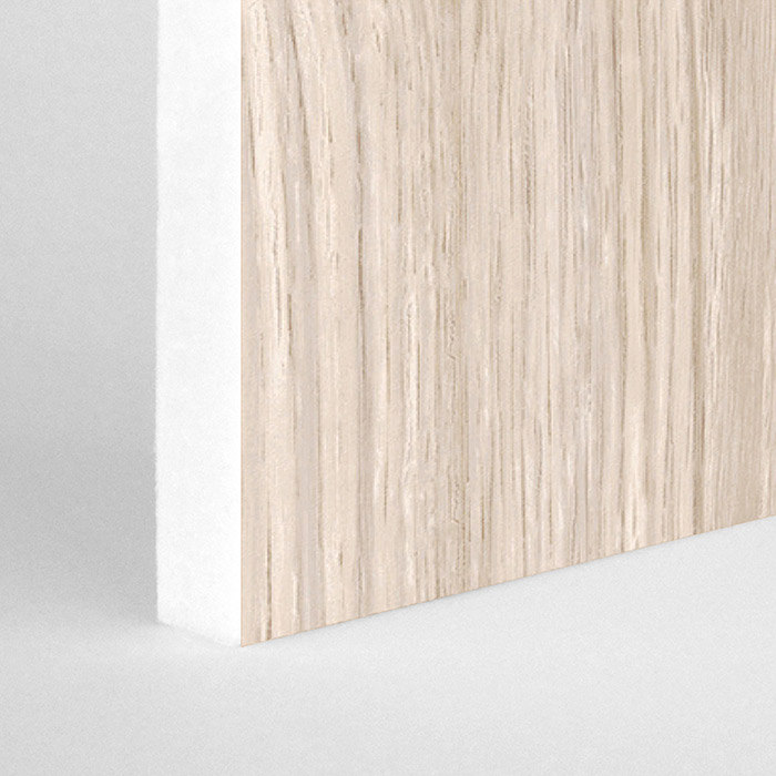 light wood grain print on white acoustic panel