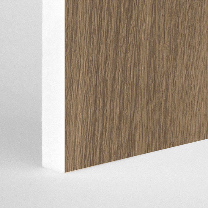 dark wood grain print on white acoustic panel