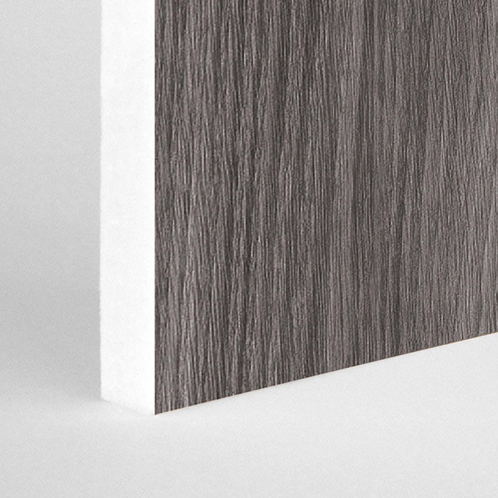 dark wood grain print on white acoustic panel