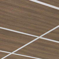 wood grain print on acoustic drop ceiling tile in grid