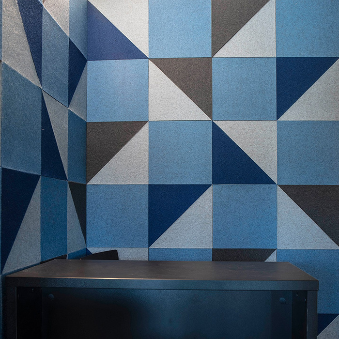 blue grey and neutral Brix self-stick sound absorbing wall tiles
