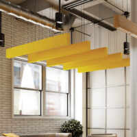 Beam sound absorbing rectilinear box baffle