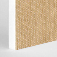 light wood grain print with white perforations on white acoustic panel