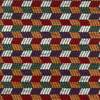 detail of upholstery textile with orange and green and red geometric pattern