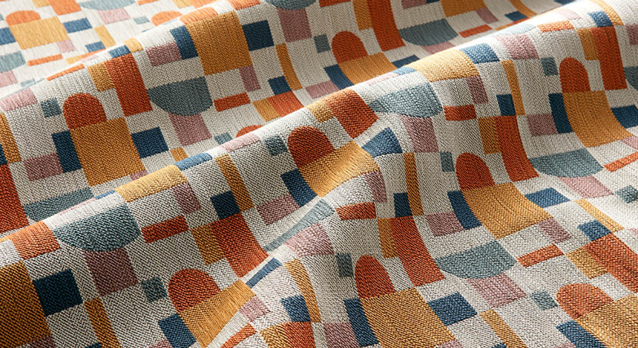 multi-colored upholstery textile with geometric shaped pattern