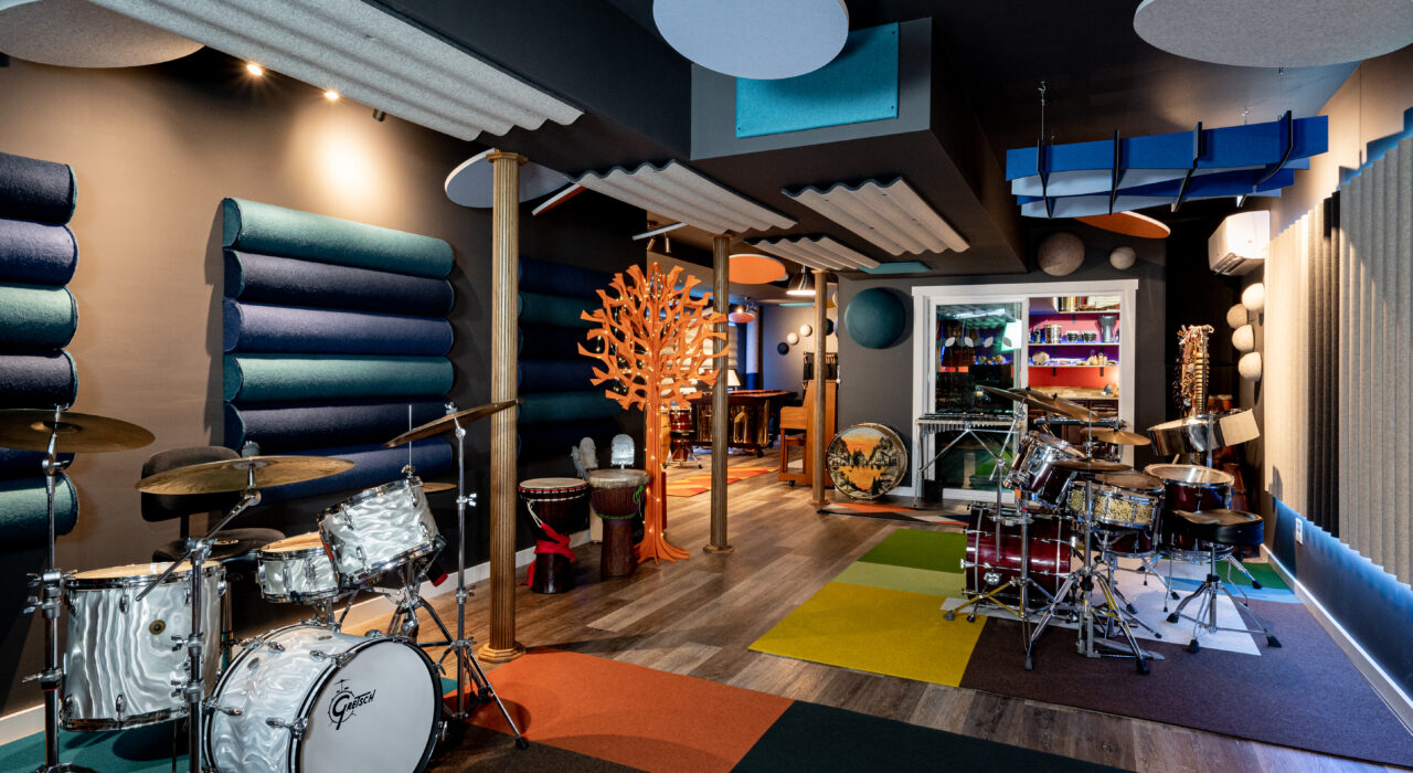 colorful acoustic applications in drum room
