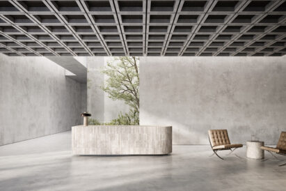 sound absorbing Ecoustic Sculpt coffered drop in ceiling tiles above open auditorium