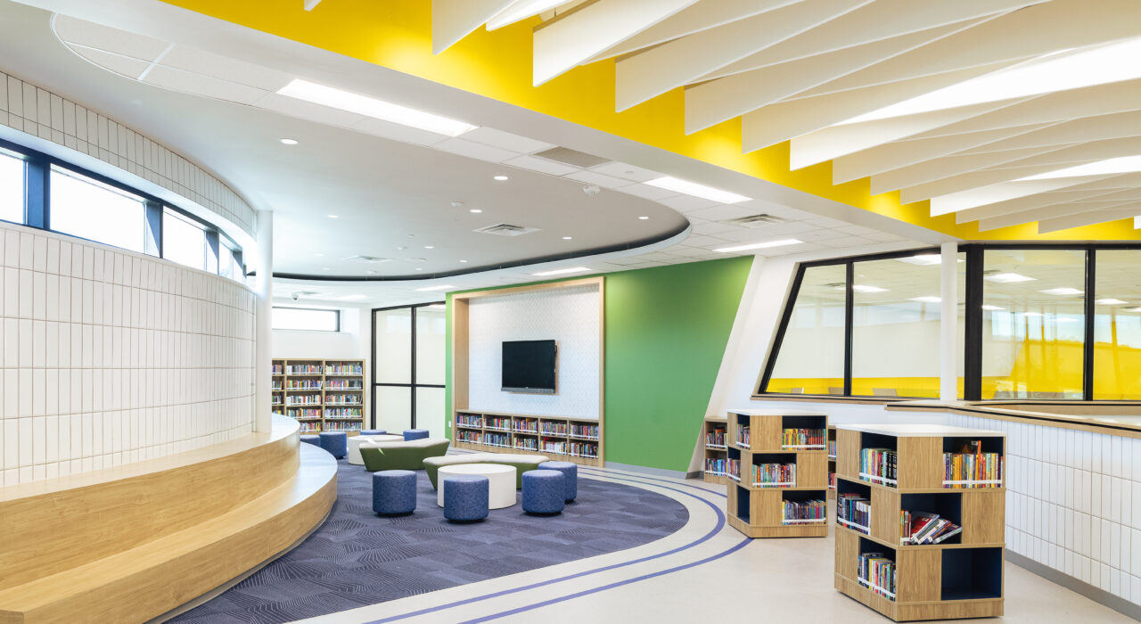 Ecoustic Incline Baffle installed in elementary school media room