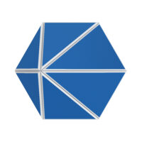 blue textured printed pattern on hexagon shaped acoustic tile with white background